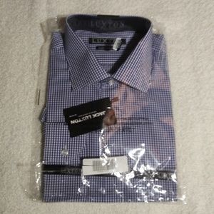 Mens Navy Blue and White Checkered Dress Shirt